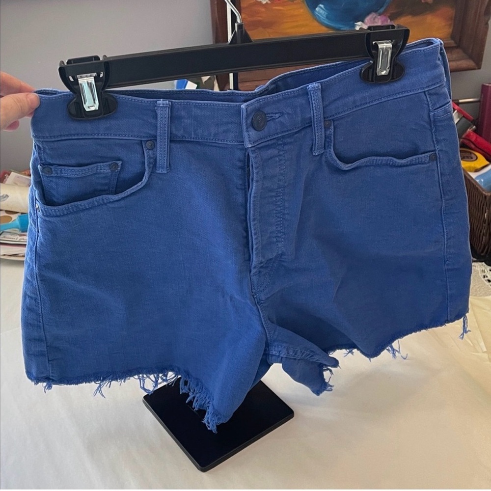 Mother Size 26 The Skipper Denim Shorts Long Fray Victoria Blue high waist boho